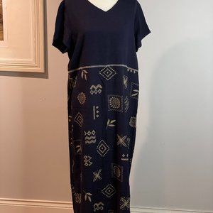Teddi Dresses Womens Navy Blue Tan Embroidered Geometric Vintage Midi Size 14